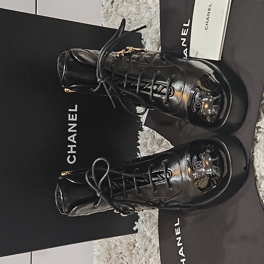 Auth CHANEL combat boots